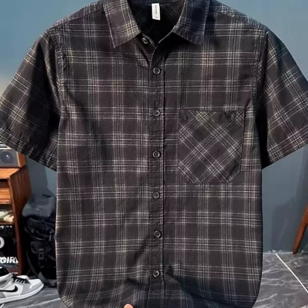 Classic Dark Plaid Short Sleeve Shirt